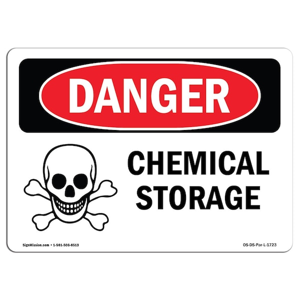 Safety Sign, OSHA Danger, 3.5" Height, Chemical Storage, Landscape, DS-D-35-L-1723-10PK